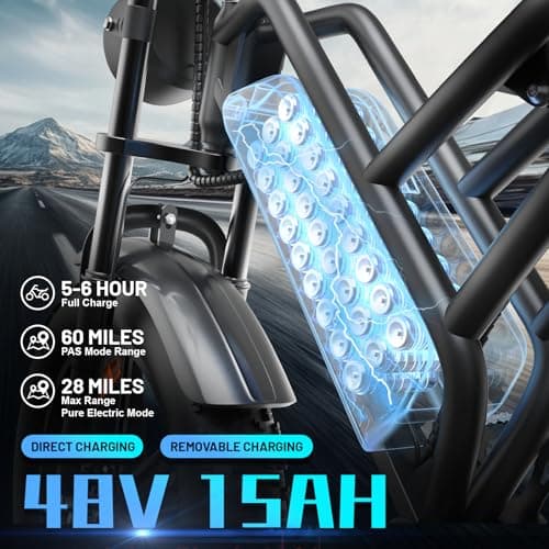 Electric Mountain Bike for Adults, 1500W Peak Motor Ebike, 28 MPH and 60 Miles PAS Range, 20 Inch Fat Tire Dirt E Bike for All-Terrain, 7 Speed, Electric Bicycles with 48V 15Ah Removable Battery