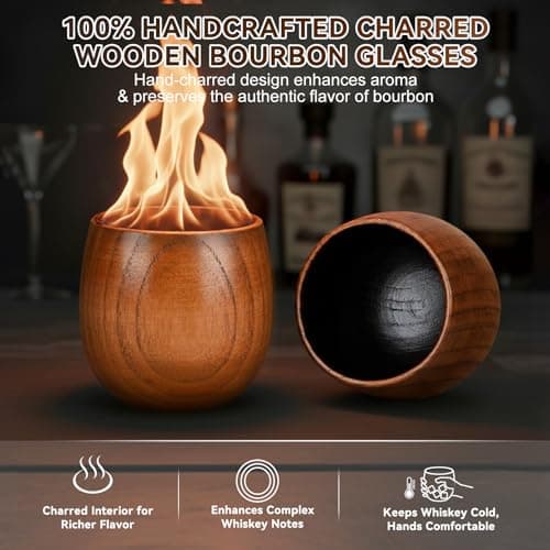 Premium Whiskey Glass Set, Unique Whiskey Gifts for Men, Perfect Gifts for Whiskey Lovers, Dad, Husband and Brother Charred Wooden Bourbon Drinking Glass, Bourbon Gifts for Men, 2 Pack, 10 oz B0GF1MXF75