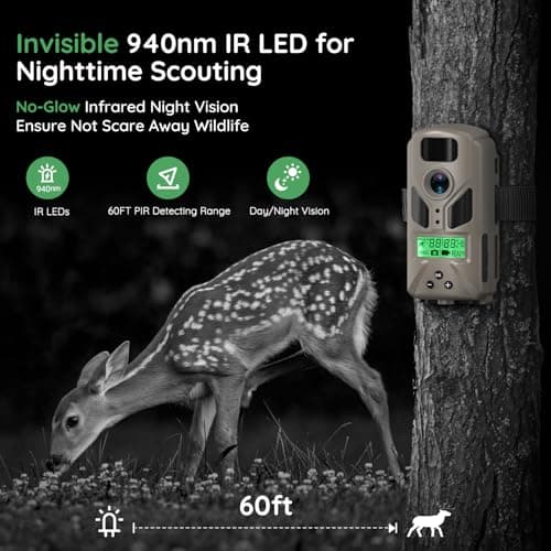20MP Mini Trail Camera 1080P Hunting Trail Camera with No Glow 940nm Night Vision Motion Activated IP66 Waterproof,80ft Illumination Range Hunting Game Cam for Wildlife Monitoring- Grey-(2 Packs)