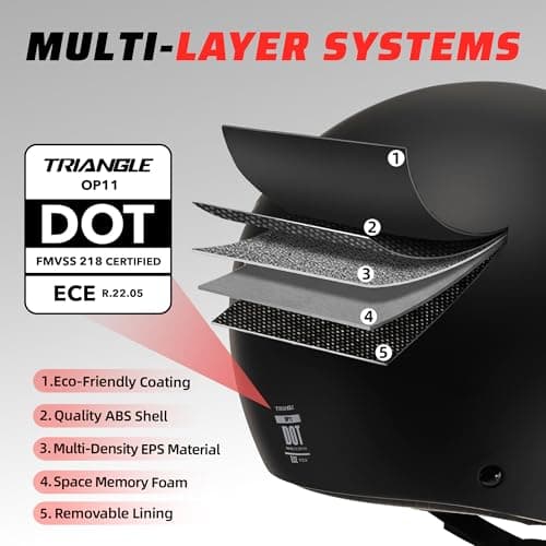 TRIANGLE Open Face Motorcycle Helmet Retro 3/4 Helmets with Clear Visor for Men Women DOT Approved