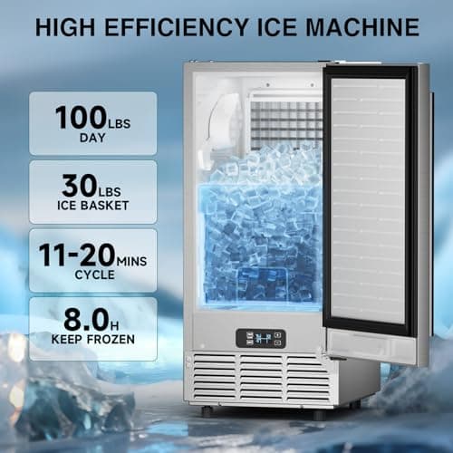 Mojgar ETL Approval Commercial Under Counter Ice Maker 100 Lbs/Day with 30 LBS Bin, 15" W Freestanding Built-in Ice Maker, Undercounter Ice Machine with Self Cleaning for Home/Bar/Restaurant，Silver
