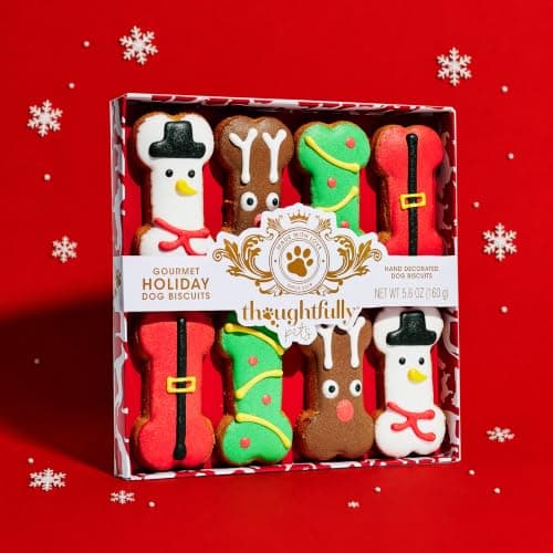 Crunchy Dog Biscuits, Gourmet Dog Treats, Christmas Gift Set, Pet Stocking Stuffer, Dog Lovers & Holiday Traditions Christmas Holiday Dog Treat Gift Set, Decorated Bone-Shaped Treats Set of 8 B0899745VC