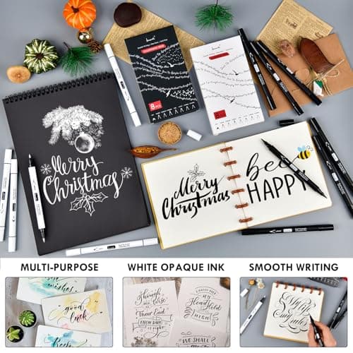 Brusarth Calligraphy Pens, 8 Size Dual Tip Black Acrylic Calligraphy markers for Writing, Brush Pens Calligraphy Set for Beginners, Hand Lettering Pen for Art Drawing, Sketching, Scrapbooking