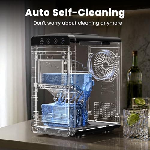 Electactic Countertop Ice Maker, 26Lbs Daily Ice Production, 0.8L Water Tank, Self-Cleaning, Adjustable Ice Size, One-Touch Operation, Interior Light, Portable Ice Maker for Home, Office & Party