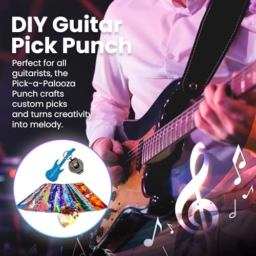 Custom Pick Maker for Musicians, Leather Key Chain Holder, Pick Strips with Artwork & File, Unique Gifts for Men & Women DIY Guitar Picks Punch Mega Pack with Pick Punch Tool - Blue B00C7AFDVM