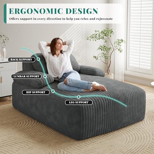 YITAHOME 67"L x 48"W Chaise Lounge Chair Indoor, Oversized Corduroy Upholstered Boneless Sofa Bed, Deep-Seat Sleeper Couch, Reading Chair, Cloud Sofa Couch for Living Room, No Assembly Required, Grey