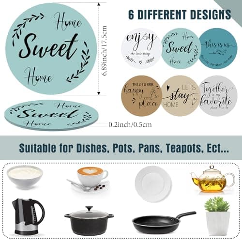 Queekay 6 Pcs Artisanal Wooden Coasters Trivets Set for Hot Pots and Pans Christmas Housewarming Gifts New Home 7" Farmhouse Pot Holder Trivets for New Apartment Home Buyers Presents(Ocean)