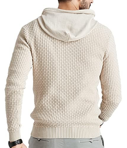Zaitun Mens Hooded Sweatshirt Long Sleeve Solid Knitted Hoodie Pullover Sweater