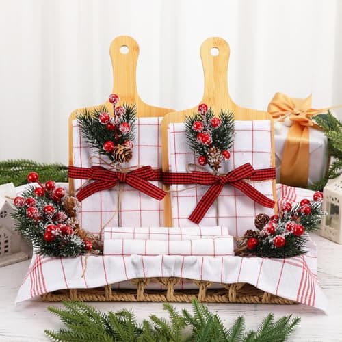 Amyhill 8 Set Christmas Kitchen Gifts Christmas Cutting Board Set with Red Berry Tea Towels Xmas Charcuterie Boards Cooking Housewarming Neighbor Gifts for Kitchen Holiday Party Decor