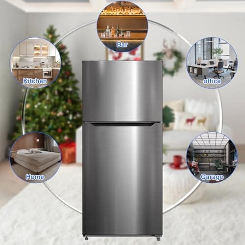 SMETA 30'' Top Mount Refrigerator with Freezer, 16.2 Cu. Ft. Stainless Steel 2-Door Counter Depth Fridge, Energy Saving, Ice Maker Ready, Reversible Door, Frost Free, Ideal for Garage & Office