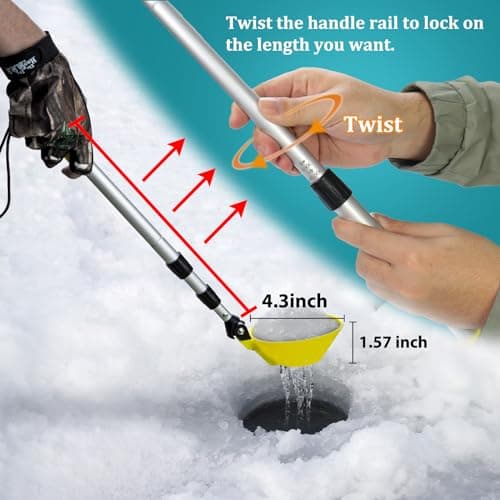 Huntury Retractable Ice Fishing Scoop Skimmer, Ice Scooper, Long Length, and Larger Spoon, No More Bending Over to Scoop Out Ice While Ice Fishing