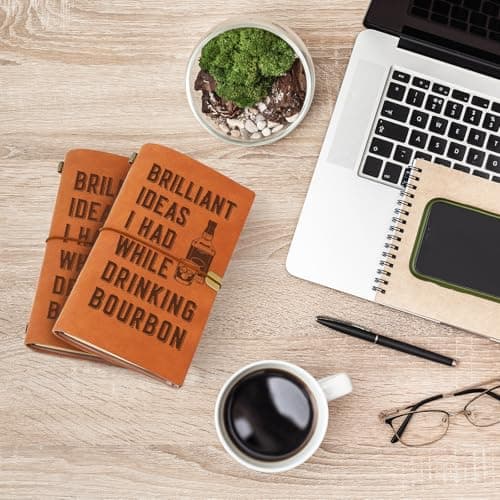 Gifts for Bourbon Lovers, Whiskey Lovers, Engraved Refillable Journal Sketchbook, Lined Planner, Travel Notebook Bourbon Gifts for Men, Leather Journal Notebook for Bourbon Lover B0GCZNYDV2