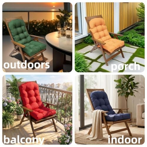 Adirondack Chair Cushion, Waterproof Indoor/Outdoor Rocking Chair Cushion ，44inch/48inch High Back Patio Cushions with Ties，Waterproof，Sunscreen and Fade-Resistant (Navy Blue, 44x20in)