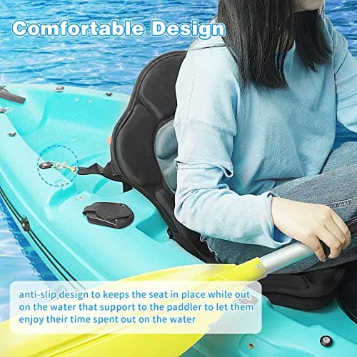 Kayak Seat Deluxe Padded Fishing Boat Seat Deluxe Sit-On-Top Canoe Seat Cushioned - Comfortable Backrest Support Universal Sit with Adjustable Back Strap Detachable Storage Bag