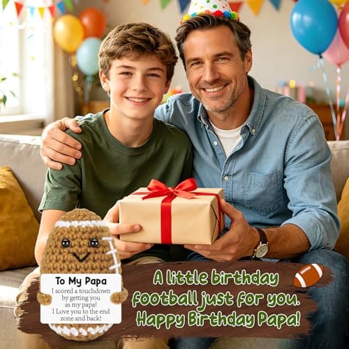 Positive Handmade Crochet Dad Gifts, Funny Small Gift for Dads, I Love You Papa Gift Idea, Unique Football Doll for Bonus Dad BiuNiuring Papa Fathers Christmas Birthday Gifts from Daughter Son Wife B0GDFSDRNZ