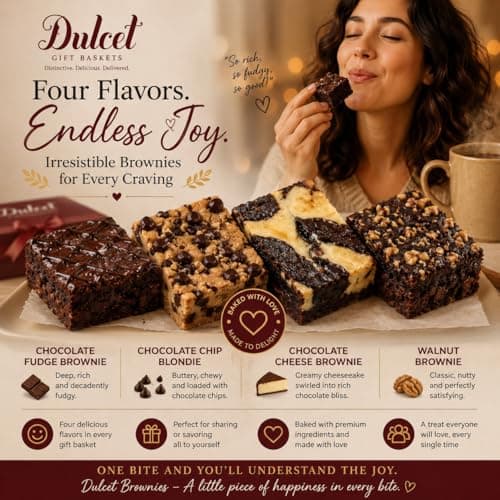 Dulcet Gift Basket - Beautiful Designed Box with Magnetic Closing Clasp - Gift Basket with Freshly Baked Gourmet Goods Each Individually Wrapped - Personalized Notes Included.