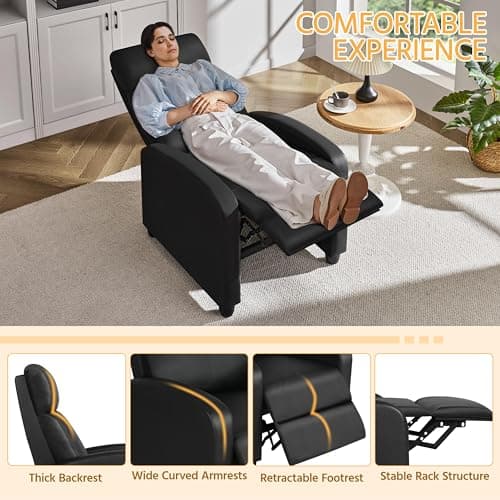 Yaheetech Recliner Chair PU Leather Recliner Sofa Home Theater Seating with Lumbar Support Overstuffed High-Density Foam & Pocket Springs, Push Back Recliners Armchair for Living Room