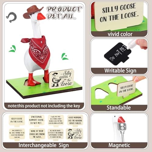 28 Pcs 7" Magnetic Goose Key Holder Cute Resin Goose Statue with Cowboy Hats Bandanas Writable Interchangeable Signs Chalk for New Apartment Housewarming Gifts Office Table Desk Home Decor