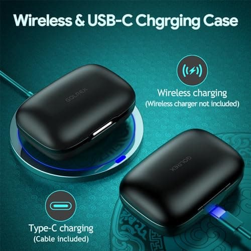 Hybrid Active Noise Cancelling Ear Buds Wireless Earbuds Bluetooth Headphones with 80H Playback Wireless Charging Case & Dual LED Display Over Ear Hooks Earphones for Sports Running Gym Workout Black