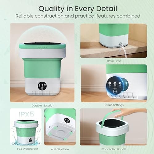 Portable Washing Machine - 16L Mini Foldable Washer with Spin Basket, Deep Cleaning for Small Clothes & 3 Cleaning Modes, Collapsible Laundry for Apartment, Dorm, Hotel, RV and Travel (Green)
