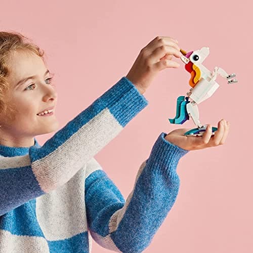 LEGO Creator 3 in 1 Magical Unicorn Toy, Transforms to Seahorse to Peacock, Rainbow Animal Figures, Unicorn Gift for Grandchildren, Girls and Boys, Buildable Toys, 31140 B0BLJ4SVWV