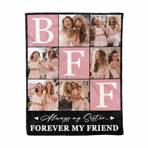 BFF Personalized Blanket with Photo and Pictures - Customized Gift for Best Friendship - Women Friends Personalized Gift, 8 Sizes B0CXXTGWKL