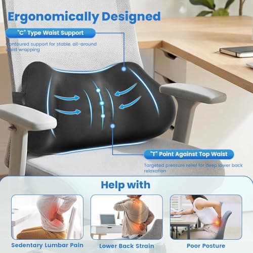 Lumbar Support Pillow for Office Chair, Memory Foam Lower Back Support, Ergonomic Lumbar Pillow with Adjustable Strap, Breathable Cover (Black)
