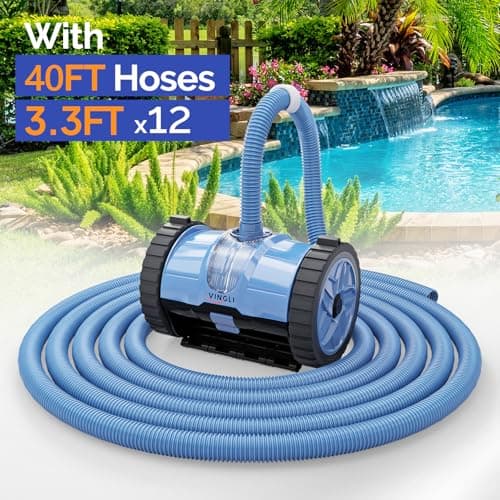 (2025 Upgrade) VINGLI Automatic Suction-Side Pool Vacuum Cleaner, Powerful Wall-Climbing Sweeper for Inground Pools, Includes 39.6ft Tangle-Free Hose (Blue&Gray)