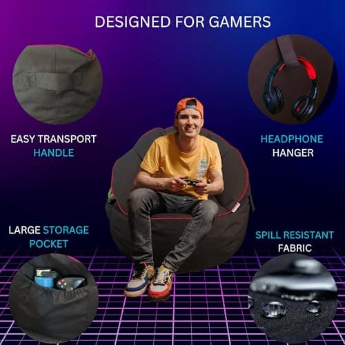 Gaming Bean Bag Chair - for Adults and Teens - (Black/Red (Cover ONLY), 3 ft (Black/Red (Cover ONLY - Beans Sold Separately), 3 ft (Cover Only))
