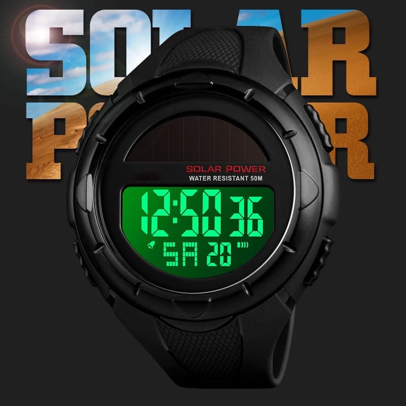 Gosasa Men's Outdoor Sports Multifunction Solar Power LED Digital Watches 50M Water Resistant