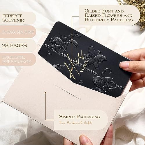 molekaus Vow Books,for Wedding Vow Books Wedding Gift for Bride and Groom Vows Book his and Hers with 28 Pages-5.5 * 3.5 in Wedding Notebook with Gilded Font Set of 2 （White and Black）