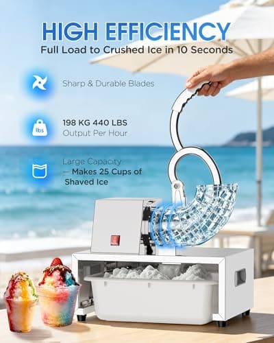 Commercial Snow Cone Machine, 440LB/H Professional shaved ice machine, 350W Electric Ice Crusher, Silver Stainless Steel, Fluffy Shave Ice Machines for Home, Parties, Dessert Shops & Bars