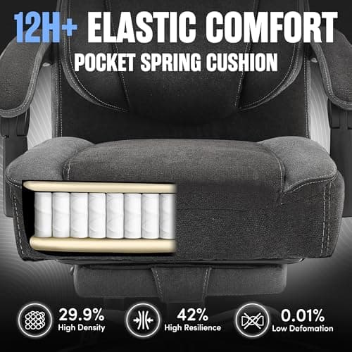 Massage Office Chair with Foot Rest,6-Point Vibration & Heat Executive Office Chairs,Ergonomic Computer Chair for Heavy People,Big and Tall Fabric Office Chair,Recliner with Padded Armrest,BlackGrey