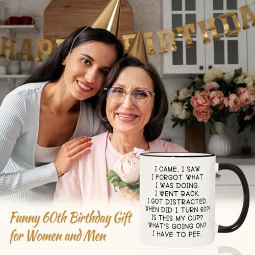 Shqiueos Funny 60th Birthday Gifts for Women Men Mug 11oz, Gag 60 Year Old Birthday Gifts for Her Him, 60th Bday Gift Idea for Mom Dad Sister Best Friends, 1965 Birthday Decorations Coffee Cup