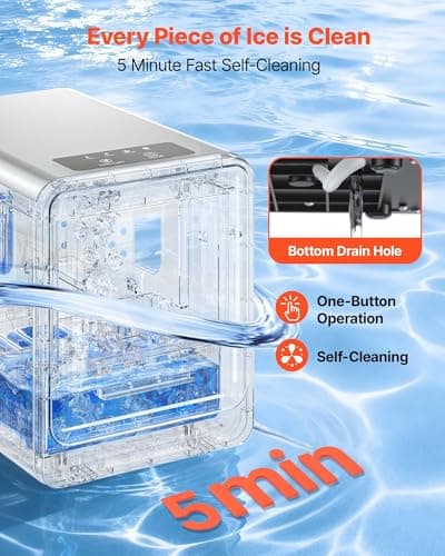 VEVOR Countertop Ice Maker, 33 lbs per Day, Self-Cleaning Portable Machine with Scoop, Drawer-Style Ice Access, Nugget Ice-Making Machine with Chewable ICES for Home, Kitchen, Office, Bar & Party