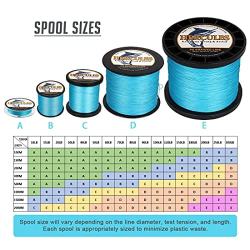HERCULES Cost-Effective Super Cast 8 Strands Braided Fishing Line 10LB to 300LB Test for Salt-Water,109/328/547/1094 Yards(100M/300M/500M/1000M),Diam.#0.12MM-1.2MM,Hi-Grade Performance,Variety Colors