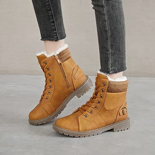 SERNIAL Womens Winter Snow Boots Fur Lined Ankle Boots White Black Side Zipper Booties