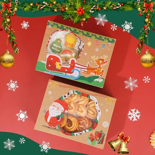 Festive Christmas Treat Boxes - 24 Pack, 8.25x6x2.75in, Brown, Rectangular, Flip Top Lids, Durable & Reusable, Perfect for Baked Goods & Gifts