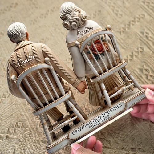 CHILLEVER Custom Growing Old Together Standing Wooden Plaque, Personalized Christmas Gift For Couples, Heartfelt Gifts For Him, Gift For Parents, Grandparents Gifts Design 5