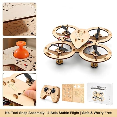 DIY Wooden Drone Model Kit,DIY Wooden RC DroneKit,WoodenBuilding Blocks Flying Toys Assembled Kit,Remote Control Aircraft Training RC DroneQuadcopter,Beginner-Friendly Mini Drone