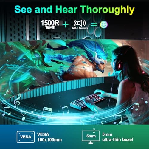 SANSUI Curved Monitor 27 inch 120Hz USB Type-C Computer Monitor with Speakers Built in丨FHD 1080p丨HDR丨110% sRGB丨1500R丨VESA Compatible,for Tablet,Desktop,Laptop and PC Work Gaming