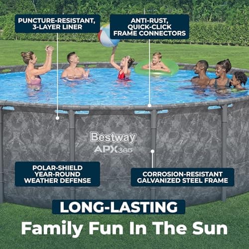Bestway APX 365 18' x 52" Above Ground Pool, Round Metal Frame Outdoor Swimming Pool Set with Sand Filter Pump, Ladder, and Cover, Dark Marble