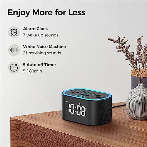 Reacher Digital Alarm Clock & White Noise Sound Machine, 21 Soothing Sounds, 7 Wake Up Sounds, 8 Night Lights, 32-Level Volume, 9 Sleep Timer, Memory Function for Adult, Kid, Bedside, Bedroom