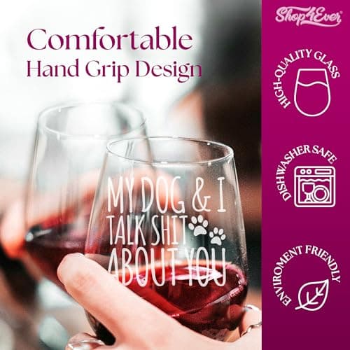 My Dog & I Talk Shit About You Engraved Stemless Wine Glass Funny Gift For Dog Mom Dog Lover