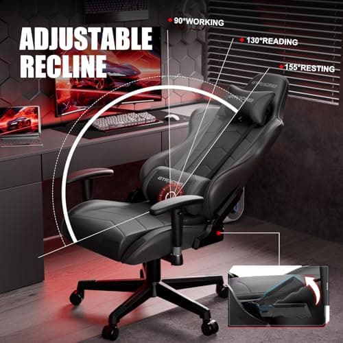 GTRACING Gaming Chair Racing Office Computer Ergonomic Video Game Chair Backrest and Seat Height Adjustable Swivel Recliner with Headrest and Lumbar Pillow Esports Chair (Dark Black)