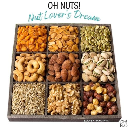 Oh! Nuts 9 Variety Nuts Gift Basket - Healthy Gift Baskets - Gourmet Assorted Nuts Tray - Gift Box for Holiday, Movie Night, Corporate, Families - Gift Ideas for Men and Women B075FWZKWS