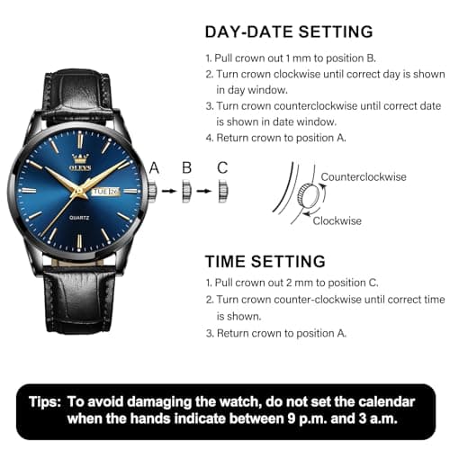 QBAIZI Men's Casual Leather Watch, Easy to Read Three-Hand Analog Stainless Steel Watches for Men, Minimalist Day Date Waterproof Luminous Mens Quartz Wristwatch