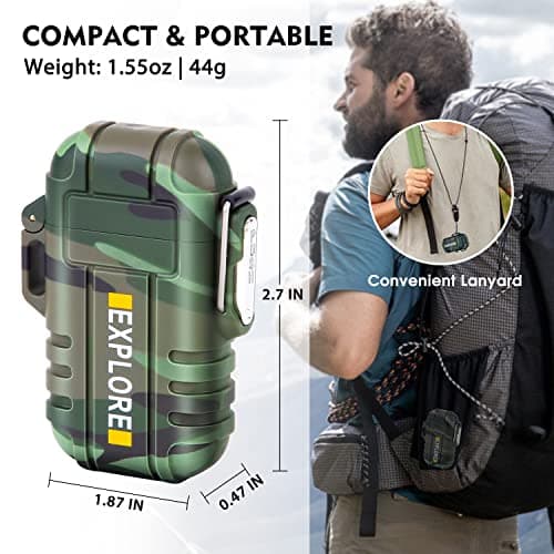 LcFun LcFun Waterproof Electric Dual Arc Lighter USB Rechargeable Outdoor Windproof Flameless Plasma Lighters for Camping, Hiking, Adventure, Survival Tactical Gear Stocking Stuffers Gifts for Men