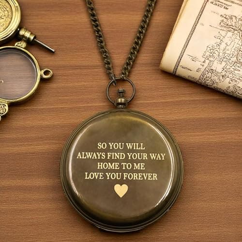 Love You Forever Engraved Sundial Compass with Leather Case – Inspirational Gift for Traveler, Adventurer, Groom, Baptism, Wedding or Him | Vintage Brass Navigation Compass