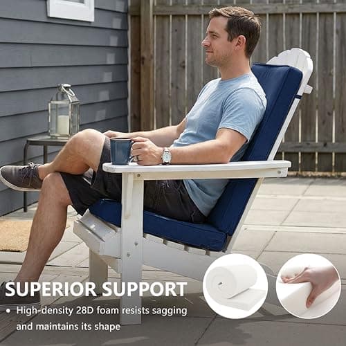Adirondack Chair Cushions Set of 2 - Removable Covers, Water-Repellent & Fade-Resistant Faux Linen, Securing Straps, Non-Slip Bottom, Fit for Most Outdoor Adirondack & Rocking Chairs - Navy